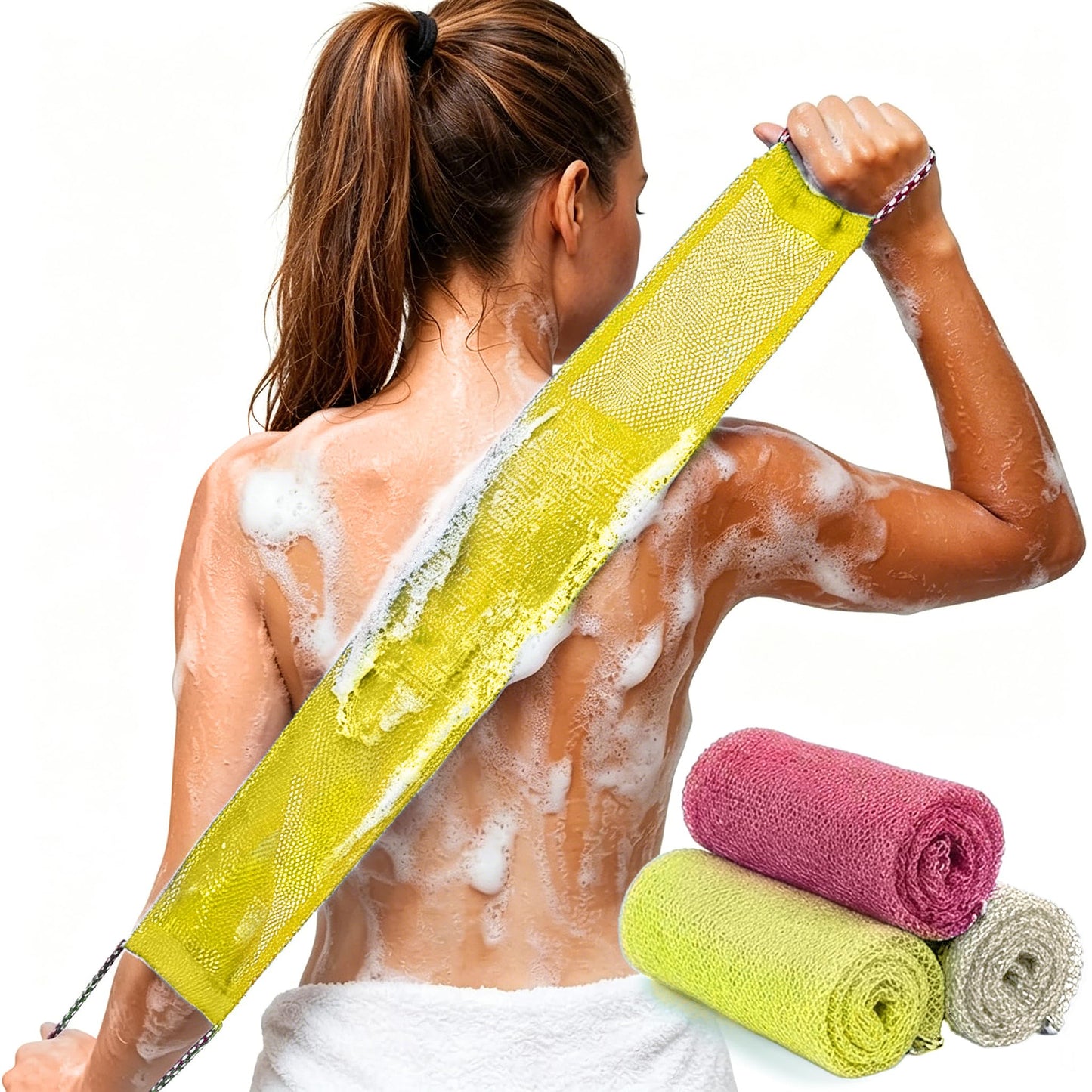 African Net Sponge Authentic - 3 Pcs Exfoliating Net Sponge with Mit Engmaschigem Design for Body & Back Scrubber, 31.5-Inch Long Bath Sponge Beauty and Personal Care Dr.Pedi