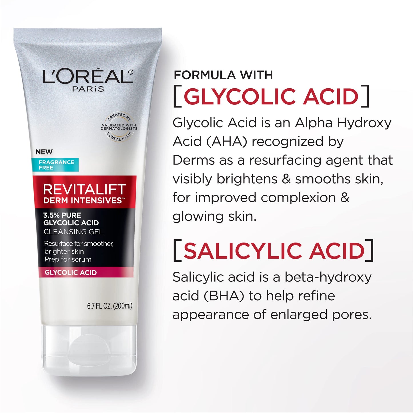L'Oreal Paris Revitalift 3.5% Pure Glycolic Acid Brightening Cleansing Gel wth Salicylic Acid 6.7 fl oz Beauty & Personal Care L'Oreal Paris