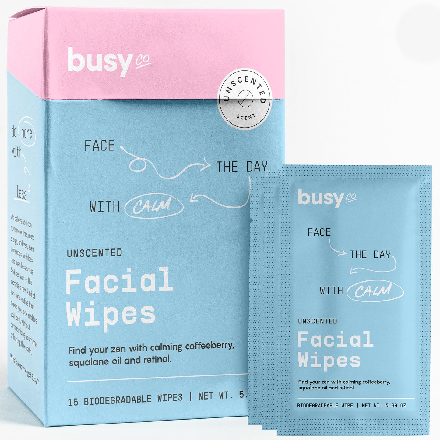 Calm Line Facial Wipes - Brightening Cleaning Wipes, Unscented Moist Towelettes Individually Wrapped - Natural Wipes & Face Wash Cloth for Facial Beauty & Personal Care BUSYCO