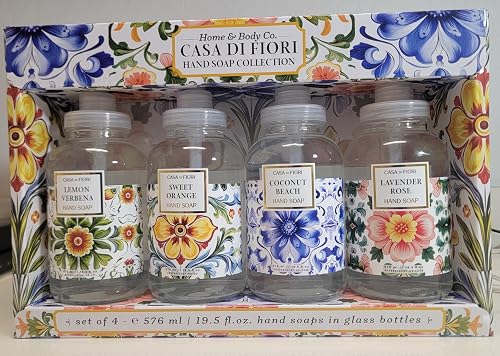 Home & Body Co. Casa Di Fiori Hand Soap Collection Set of 4, 19.5 fl oz (576 mL) Each, Lemon Verbena, Sweet Orange, Coconut Beach, Lavender Rose Beauty & Personal Care Home & Body Company