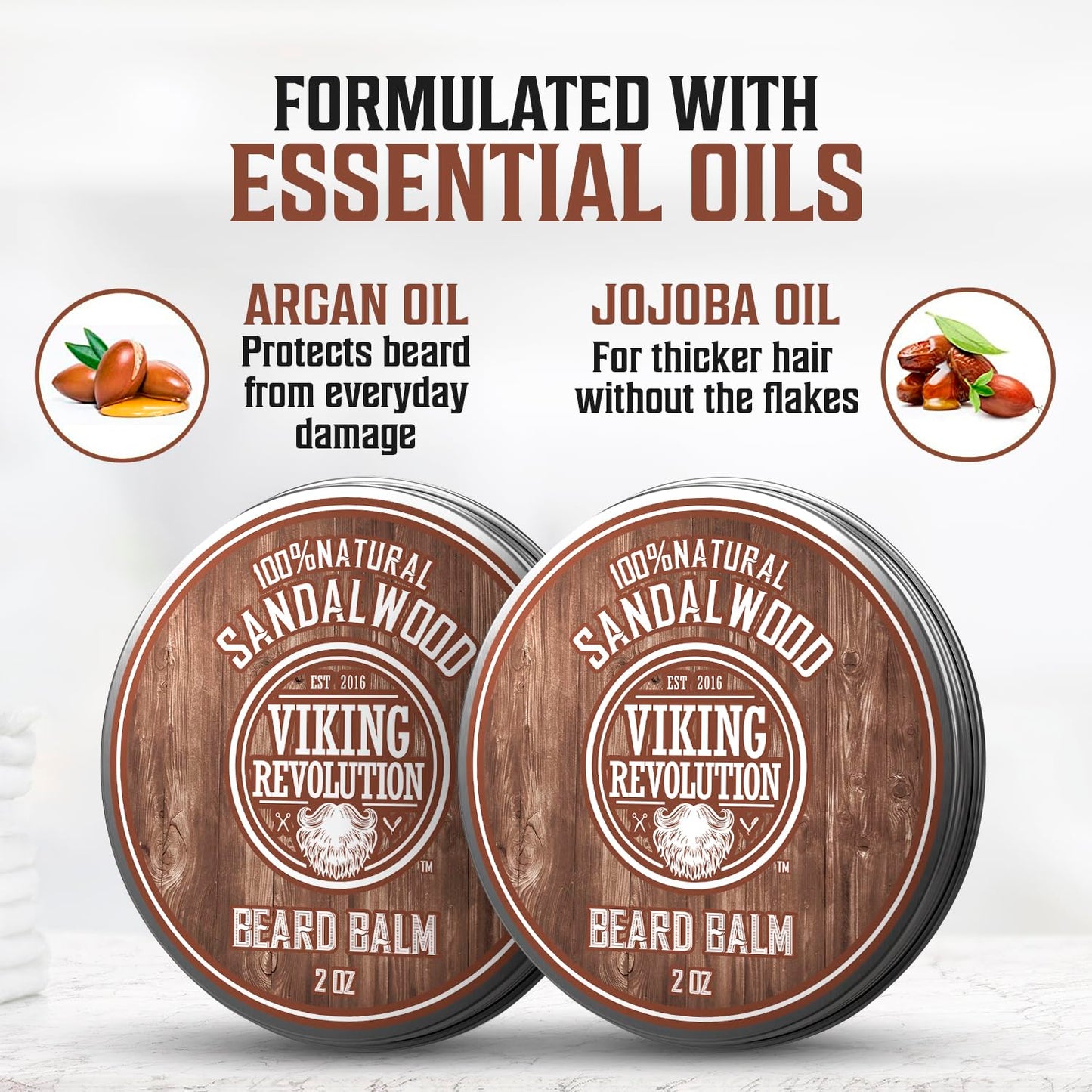 Viking Revolution Sandalwood Beard Balm - Beard Butter with Argan Oil, Beard Softener for Men with Jojoba Oil - Beard Moisturizer for Men with Beeswax Beauty & Personal Care Viking Revolution