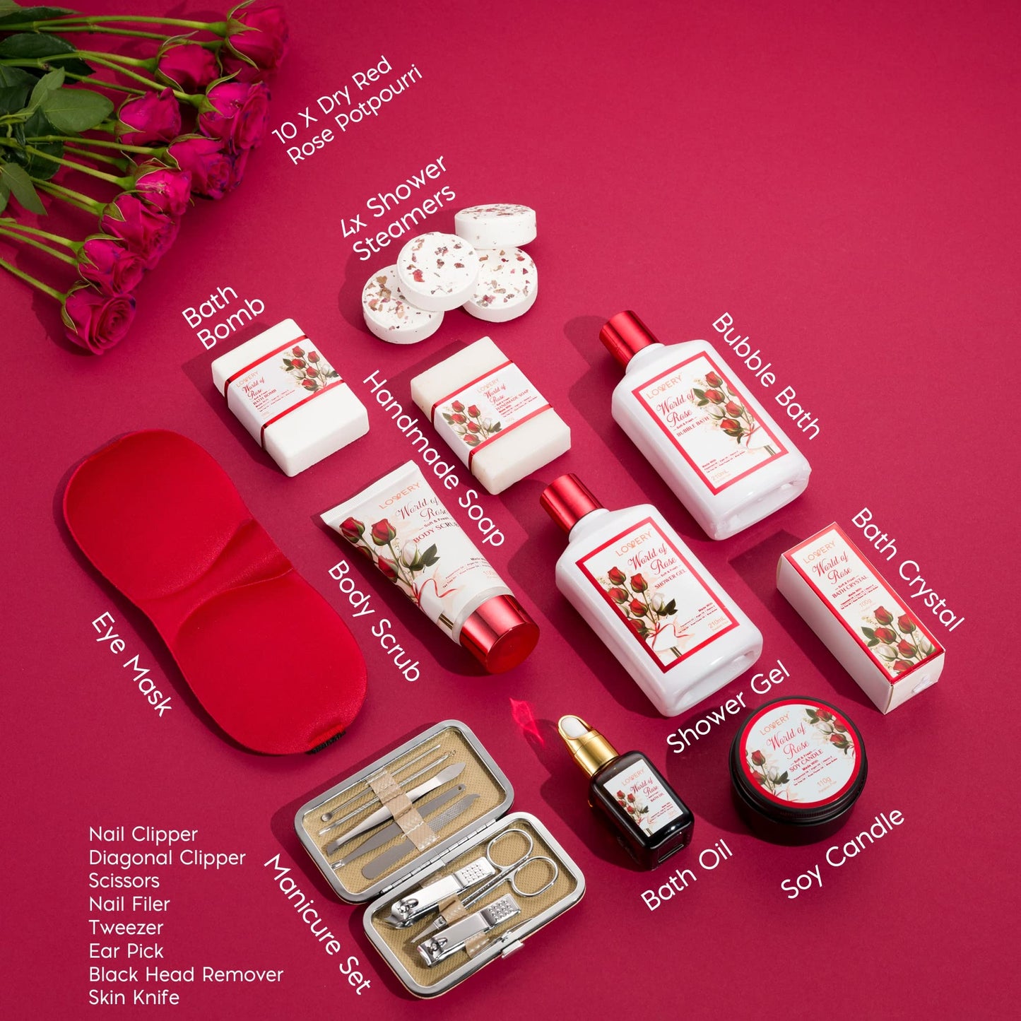 Mothers Day Spa Gifts for Women, Bath and Body Gift Set, Red Rose Gift Basket, 35Piece Stress Relief Spa Kit, Thank You, Birthday, Mom Gifts with Nail Beauty & Personal Care LOVERY