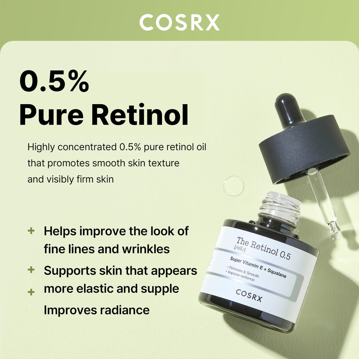 COSRX Retinol 0.5 Oil, Anti-aging Serum with 0.5% Retinoid Treatment for Face, Reduce Wrinkles, Fine Lines, Gentle Skincare for Day & Night, Not Beauty and Personal Care COSRX