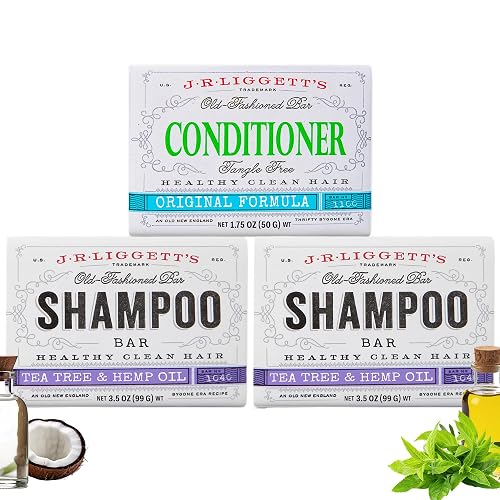 J.R.LIGGETT'S Tea Tree Formula Shampoo Bar and Conditioner Bar 3-Pack, All-Natural, Plant-Based Solid Hair Care Set, Sulfate-Free, 2 x 3.5 oz Shampoo Beauty & Personal Care J·R·LIGGETT'S