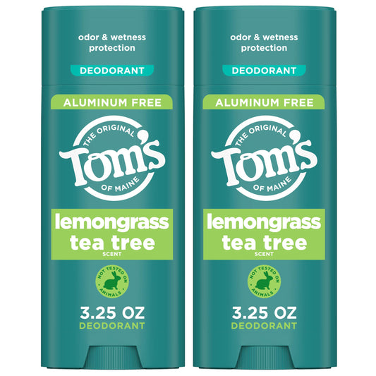 Tom’s of Maine Lemongrass Tea Tree Aluminum Free Natural Deodorant For Women & Men - Goes on Clear - Odor & Wetness Protection - Naturally Derived Beauty and Personal Care Tom's of Maine