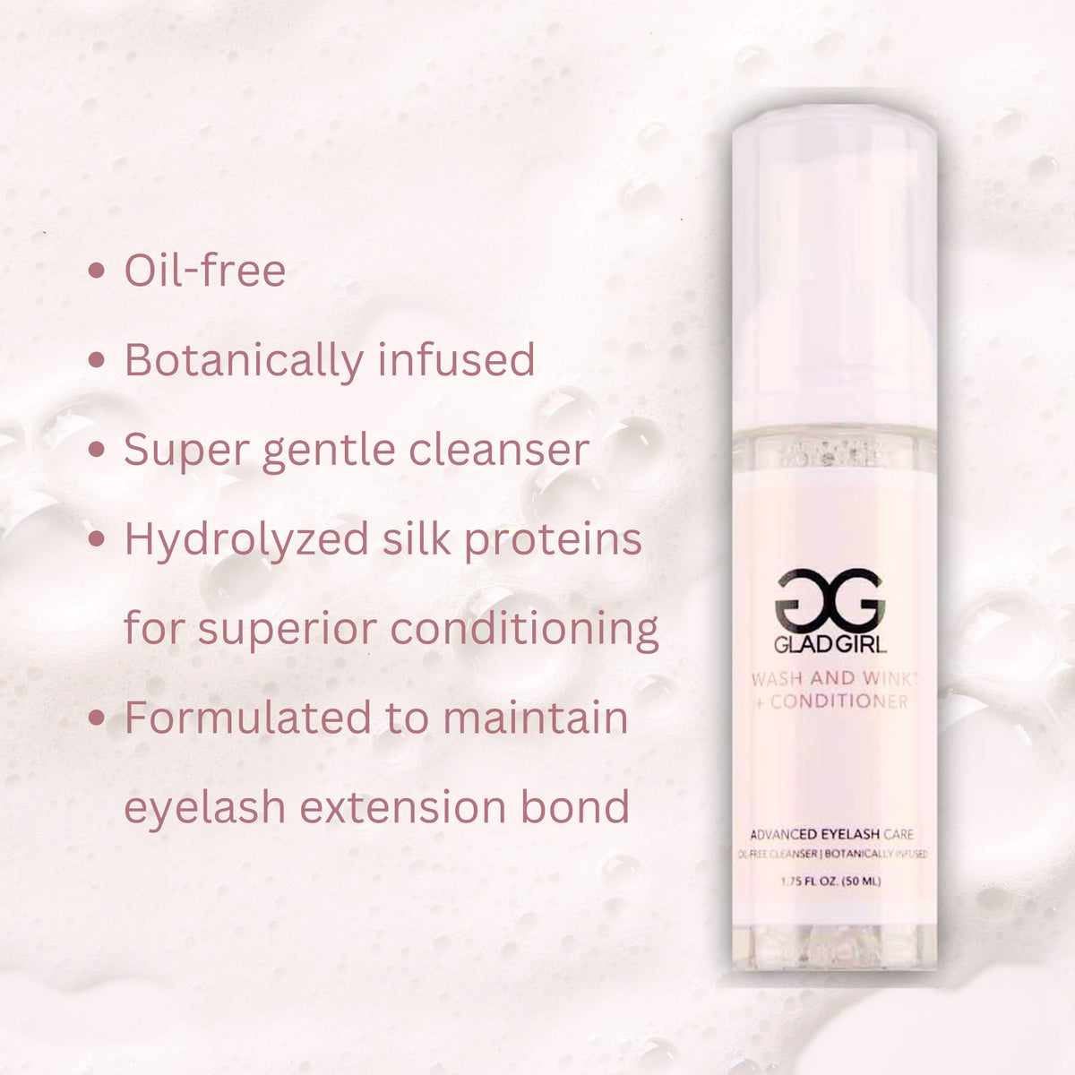 Eyelash Extension Cleanser Wash And Wink™ - Eyelash Shampoo + Conditioner - Glad Lash - Non Irritating Foaming Liquid