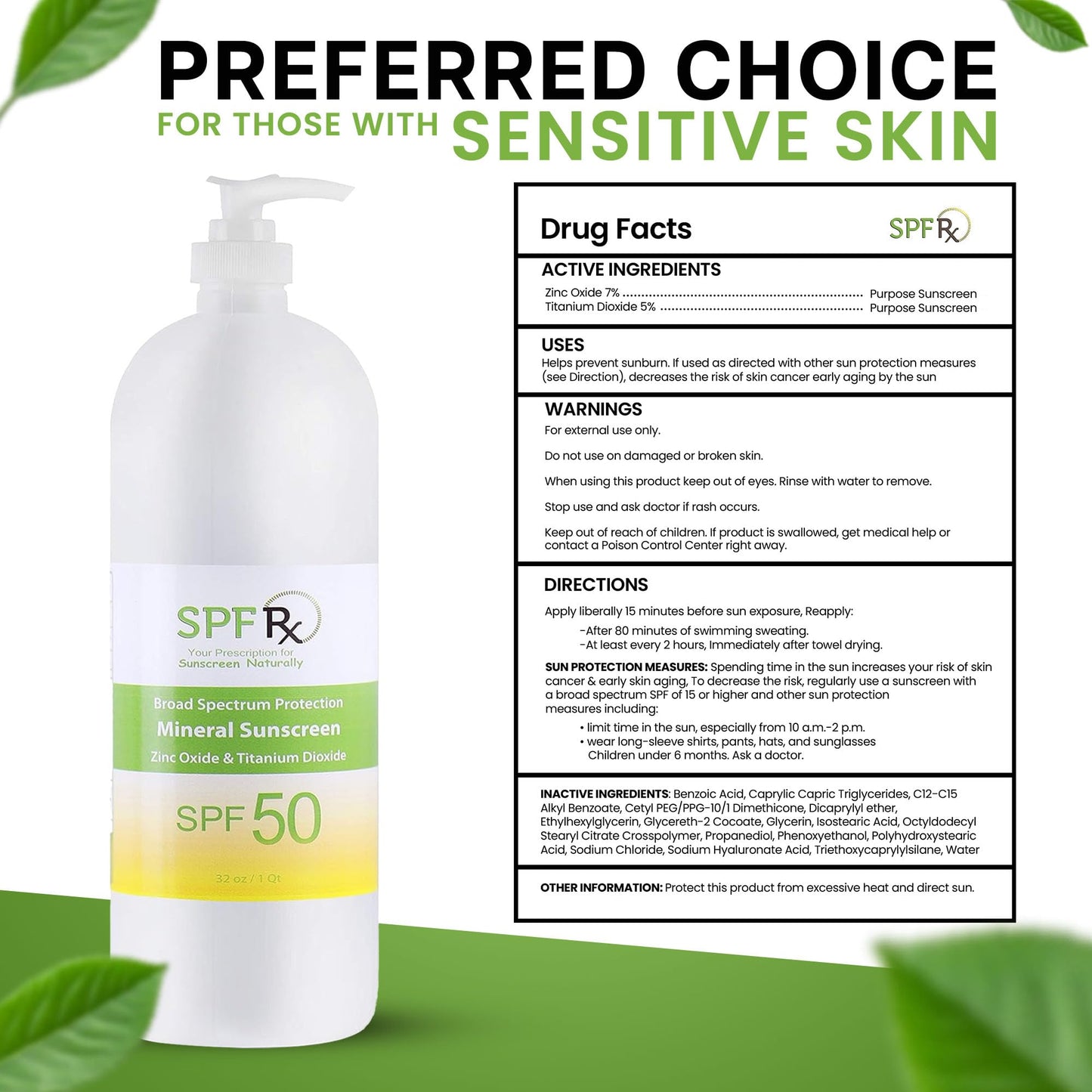 SPF Rx, SPF 50 Mineral Broad Spectrum Sunscreen, with Zinc Oxide and Titanium Dioxide, Waterproof, Sweat-Proof Beauty & Personal Care SPF Rx