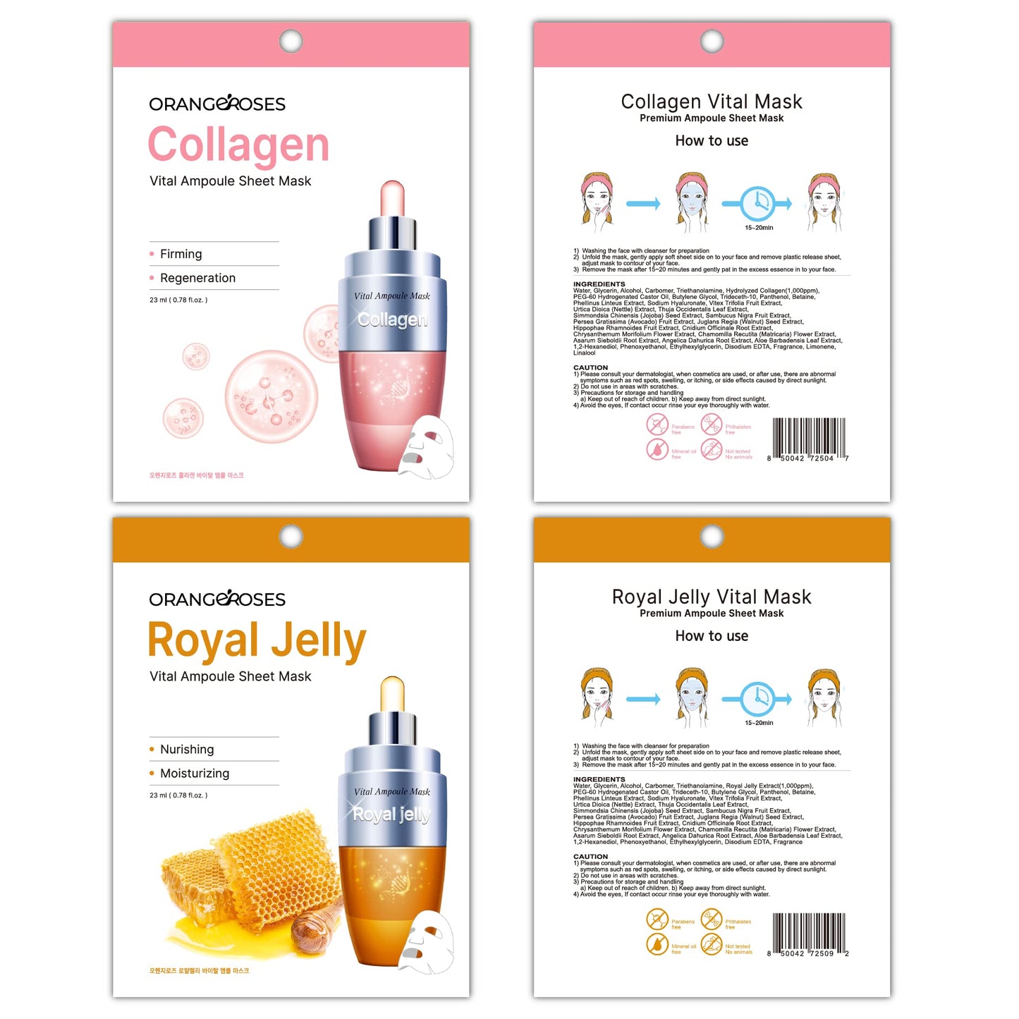 ?Orangeroses? 100 Pcs Combo Pack, Premium Korean Essence Facial Mask Sheet (10 Types x 10 pcs) Beauty & Personal Care OBS lab