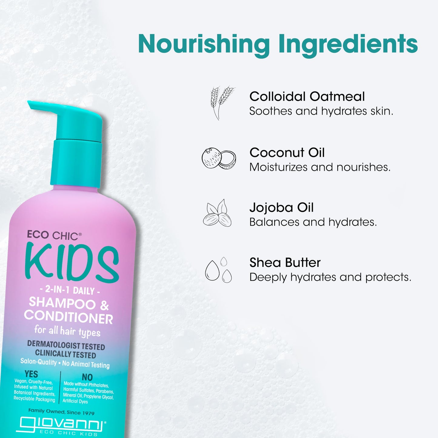 Eco Chic KIDs 2 In 1 Shampoo & Conditioner - Kids 2-in-1, for All Hair Types, Salon Quality, Lightweight & Hydrating, Gentle Formula, Vegan-Friendly Beauty & Personal Care GIOVANNI