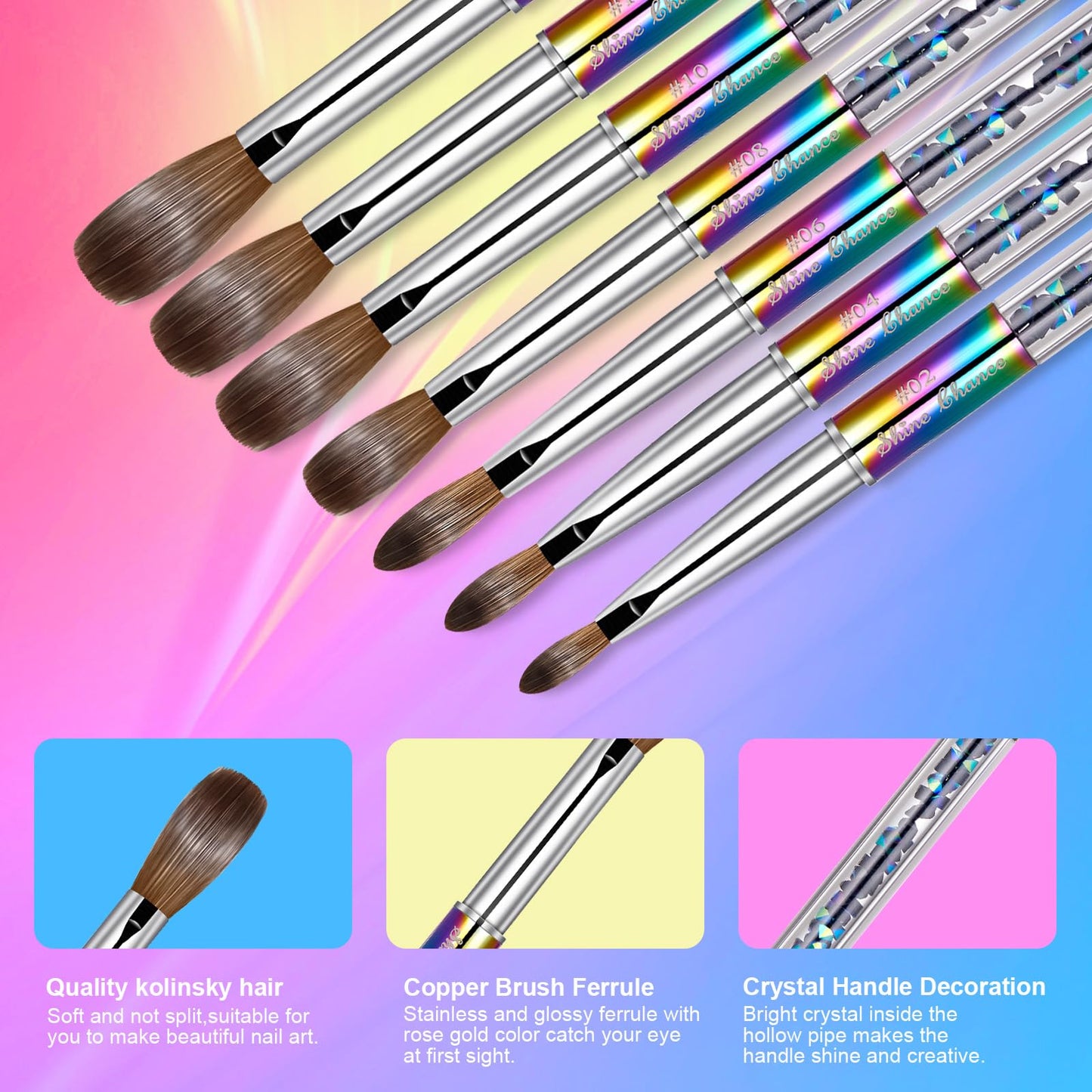 Shine Chance Acrylic Nail Brush Size 8, 100% Real Kolinsky Art Nail Brush for Acrylic Powder Application, Handmade Women Manicure Nail Extension Tool Beauty & Personal Care Shine Chance
