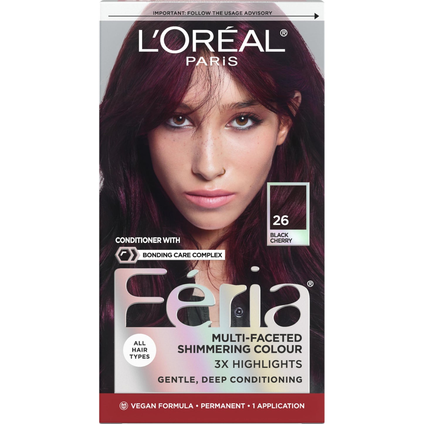 L’Oreal Paris Feria Multi-Faceted Shimmering Permanent Hair Color, High Intensity Hair Dye for 3X Highlights, 26 Black Cherry (Deepest Magenta), 1 Beauty & Personal Care L'Oreal Paris