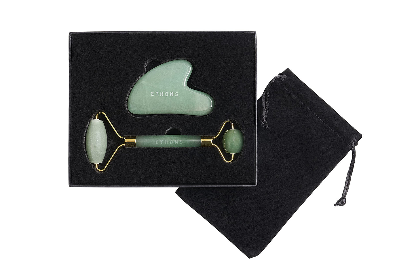 ETHONS Jade Roller & Gua Sha 2 in 1 For Face - Premium Construction Face Massager - Skin Tightening De-Puff Face Scraper - Anti Aging - Relieves Beauty & Personal Care ETHONS