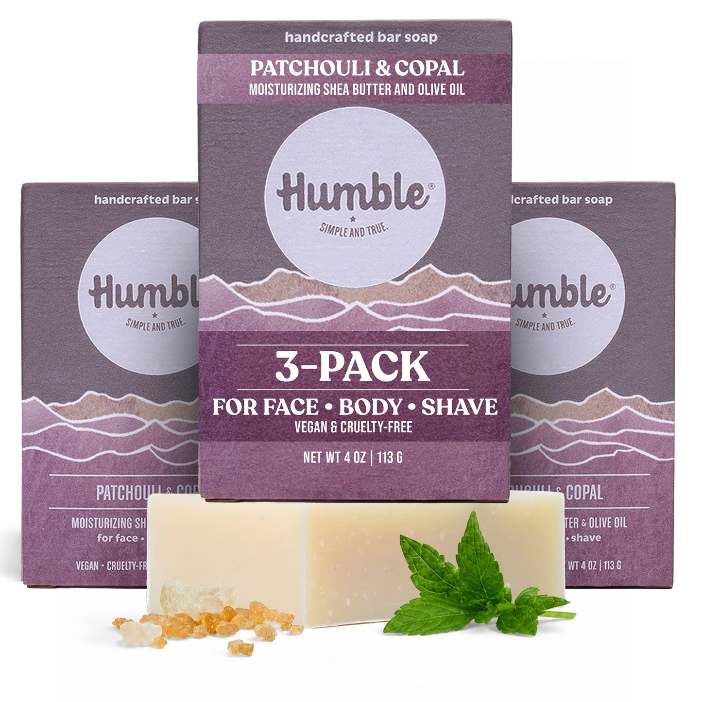 Humble Natural Bar Soap, Patchouli & Copal - Cold Processed Face & Body Soap Bar with Essential Oils - Moisturizing Formula for Long-Lasting Beauty & Personal Care HUMBLE SIMPLE AND TRUE.