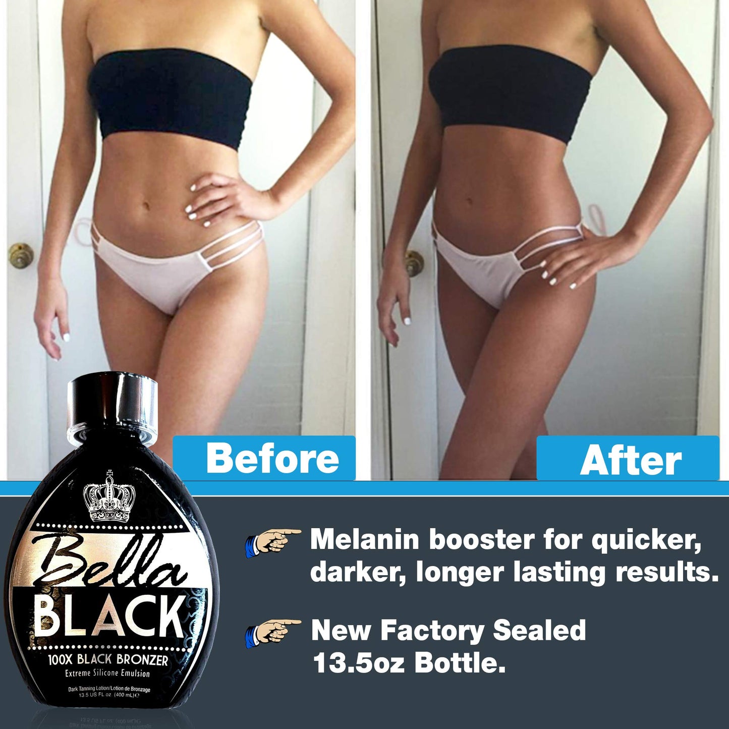 Bella Black 100X Bronzer Tanning Lotion - Premium Tanning Bed Lotion with Extreme Silicone Emulsion and Banana Fruit Extract - Instant Results - Dark Beauty & Personal Care Dolce Vita