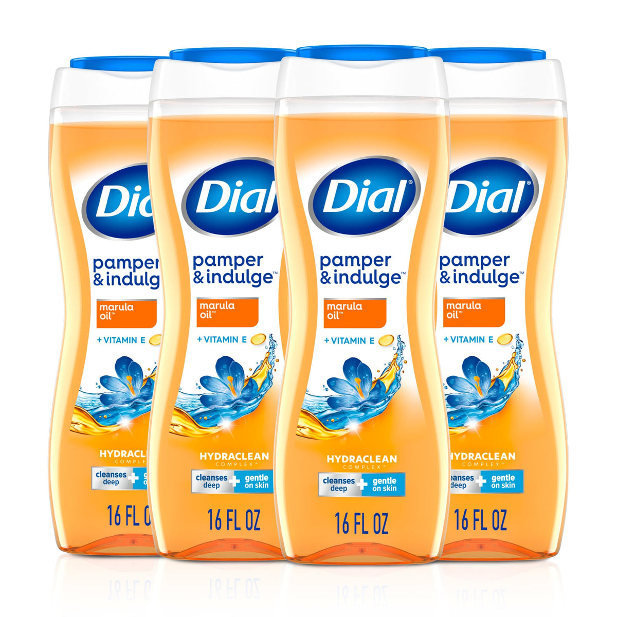Dial Body Wash, Pamper & Indulge Marula Oil, 16 Fl Oz (Pack of 4), Hydraclean Complex & Vitamin E, Gentle, Leaves Skin Feeling Nourished Beauty & Personal Care Dial