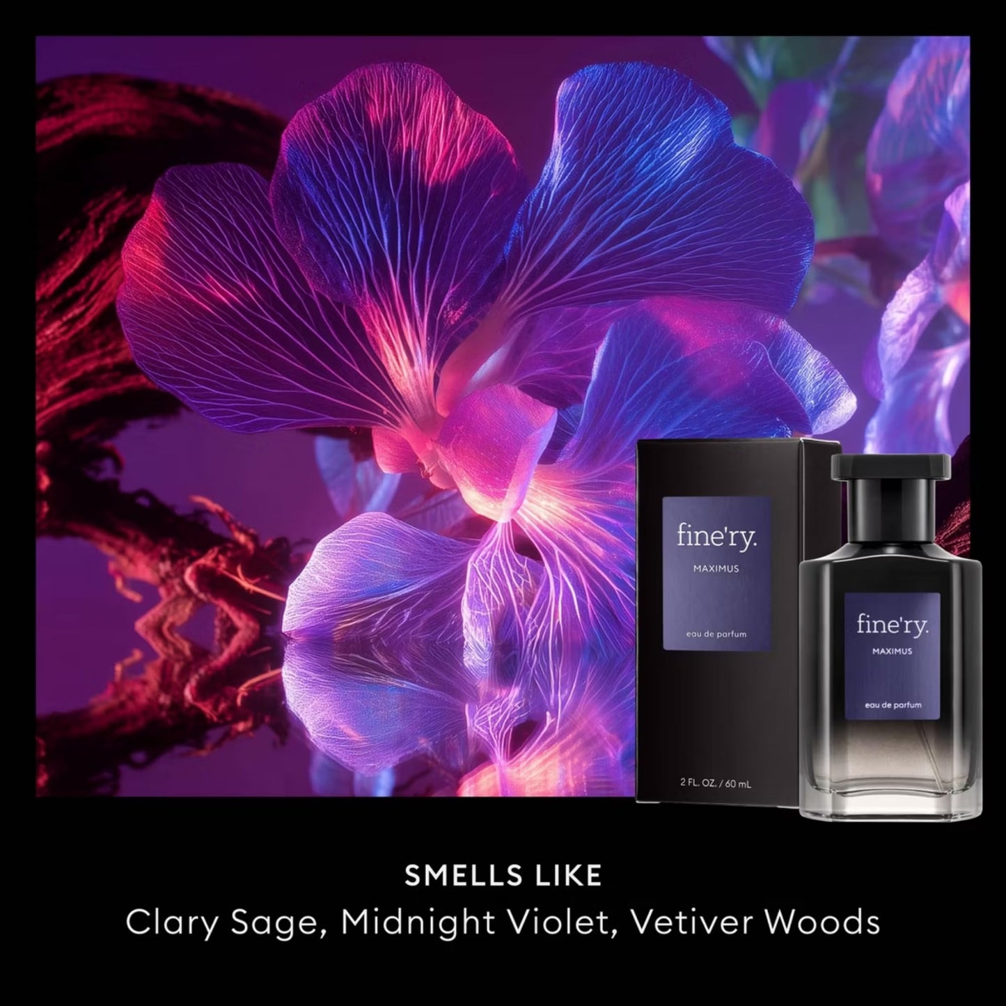 Fine'ry Maximus Men's Eau de Parfum | Aromatic Woody Cologne for Men | Sage, Midnight Violet & Vetiver Woods | Long-Lasting, Clean, Vegan | 2 oz Beauty & Personal Care Fine'ry