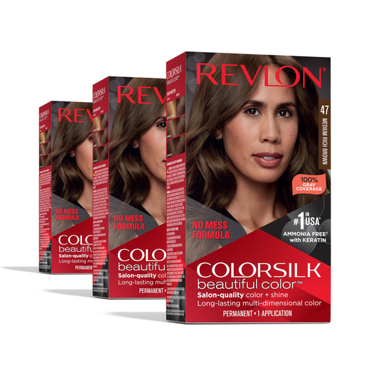 Revlon Colorsilk Beautiful Color Permanent Hair Color, (OLD VERSION) 47 Medium Rich Brown (Pack of 3) Beauty & Personal Care REVLON