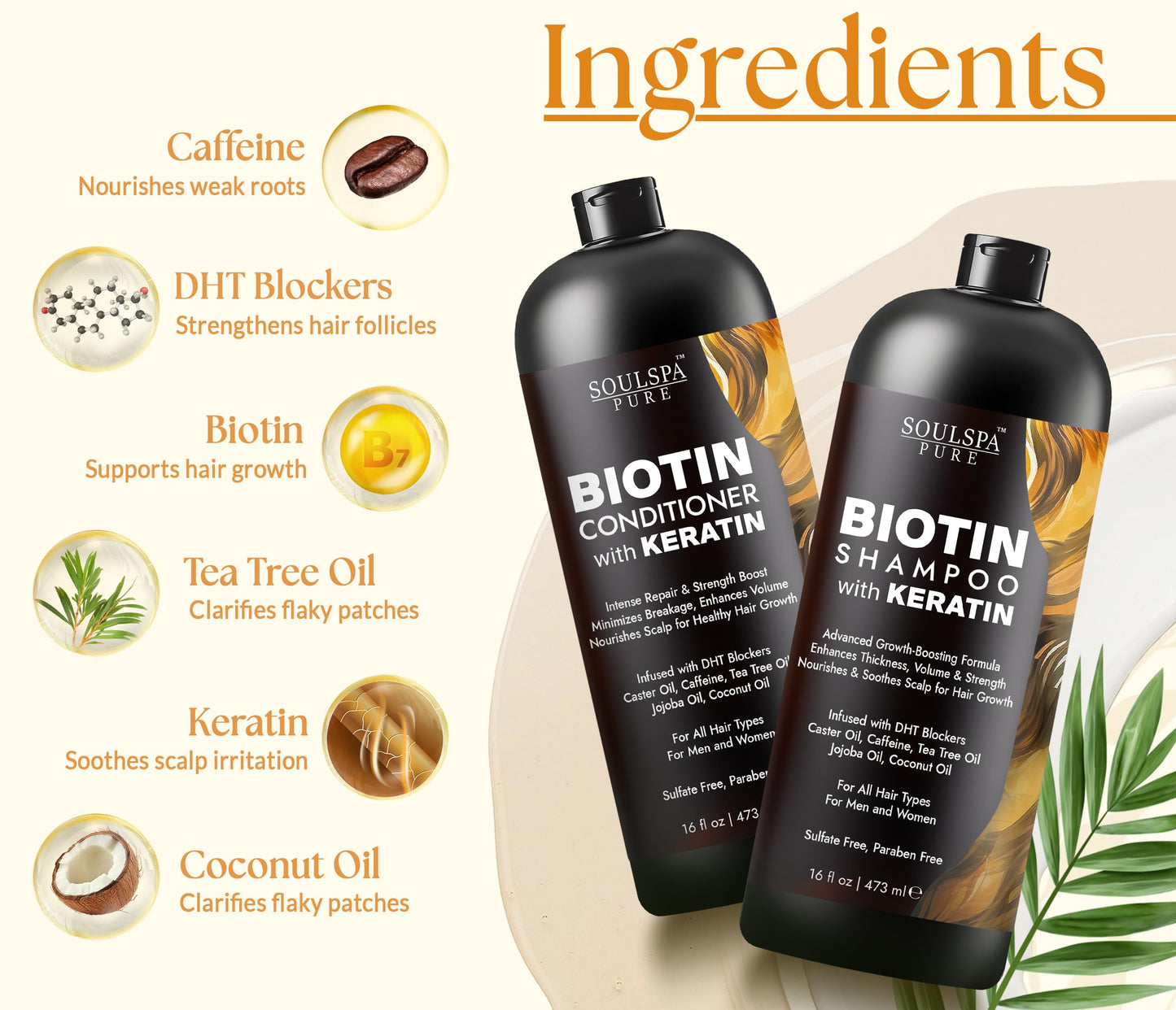 Biotin Shampoo and Conditioner Set with Keratin - Sulfate-Free Advanced Anti-Thinning, Hair Growth Shampoo and Conditioner Combo Repair Formula Beauty & Personal Care SOULSPA PURE