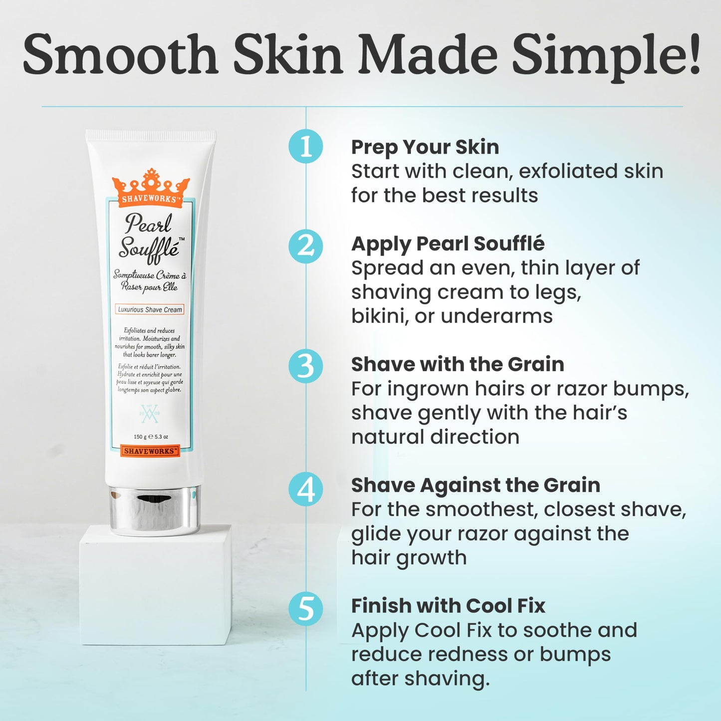 Shaveworks Shaving Cream for Women 5.3 Oz Pearl Soufflé: Exfoliates, Moisturizes, Reduces Irritation, and Minimizes Future Hair Growth - Womens Bikini Beauty and Personal Care Shaveworks
