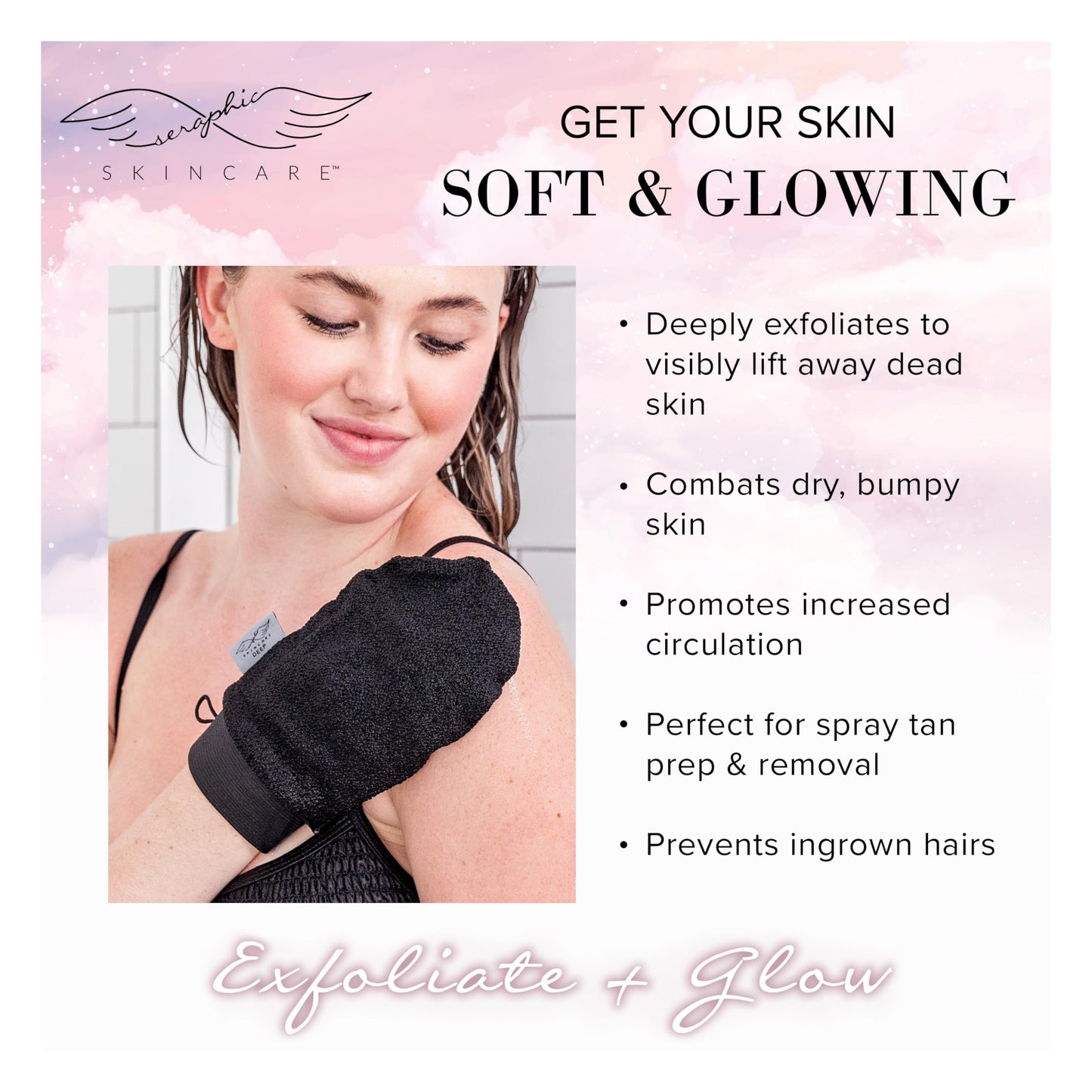 Seraphic Skincare Premium Exfoliating Mitt for Body, Deep - Viscose Fiber Korean Exfoliating Glove for Normal to Dry Skin - Body Exfoliator Beauty and Personal Care SERAPHIC SKINCARE