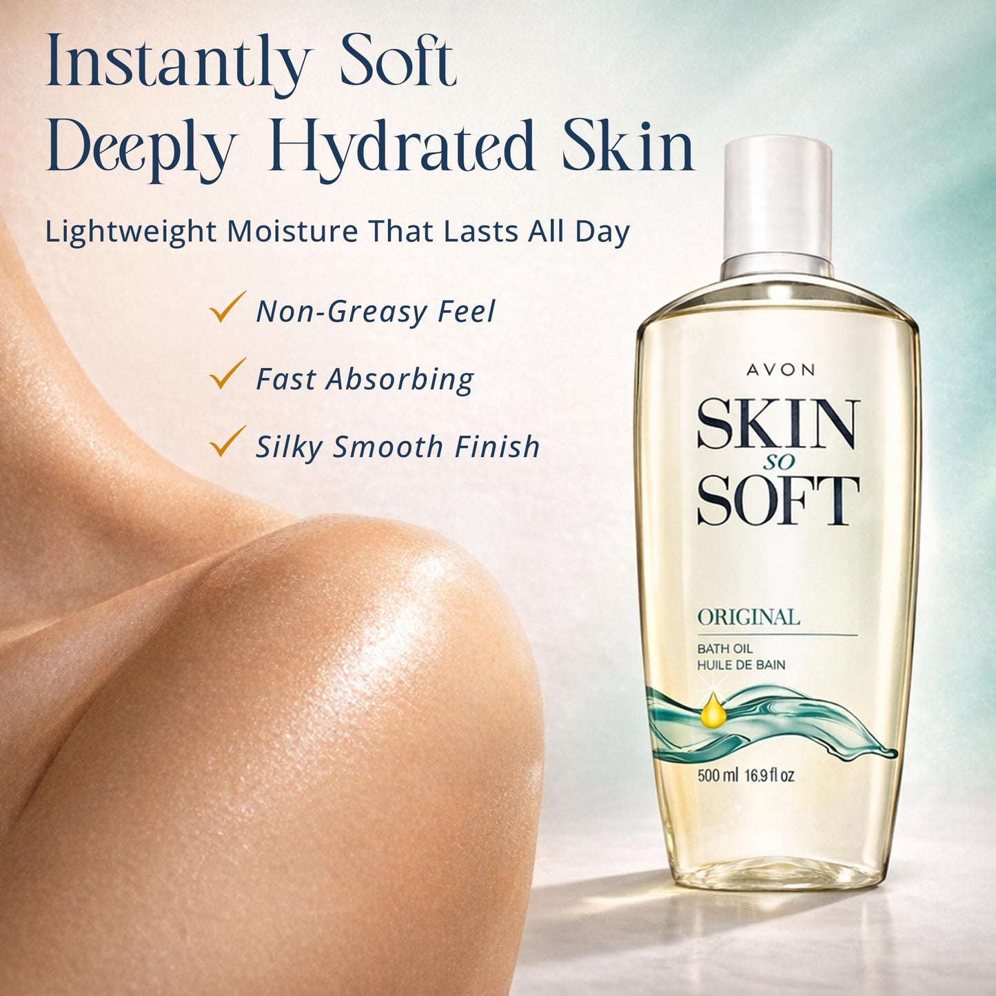 AVON Skin So Soft Original Bath Oil for Women, Moisturizing Body Oil with Jojoba Oil for Dry Skin, 16.9 fl oz Hydrating Shower Oil; Perfect as Beauty and Personal Care AVON