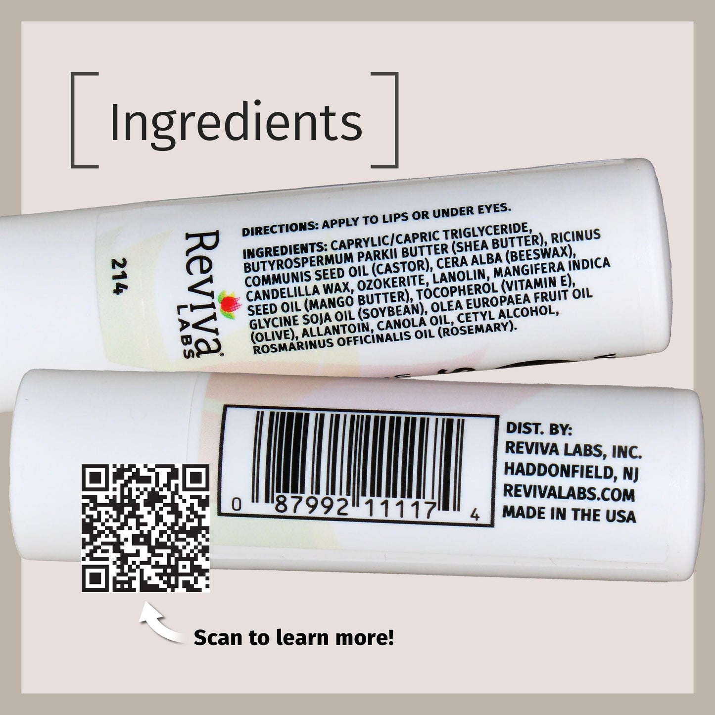 Reviva Labs Vitamin E Stick - Hydrating Lip Balm for Chapped Lips & Under Eye Care - Moisturizing with Beeswax, Shea Butter & Allantoin - Vitamin E Beauty & Personal Care Reviva Labs