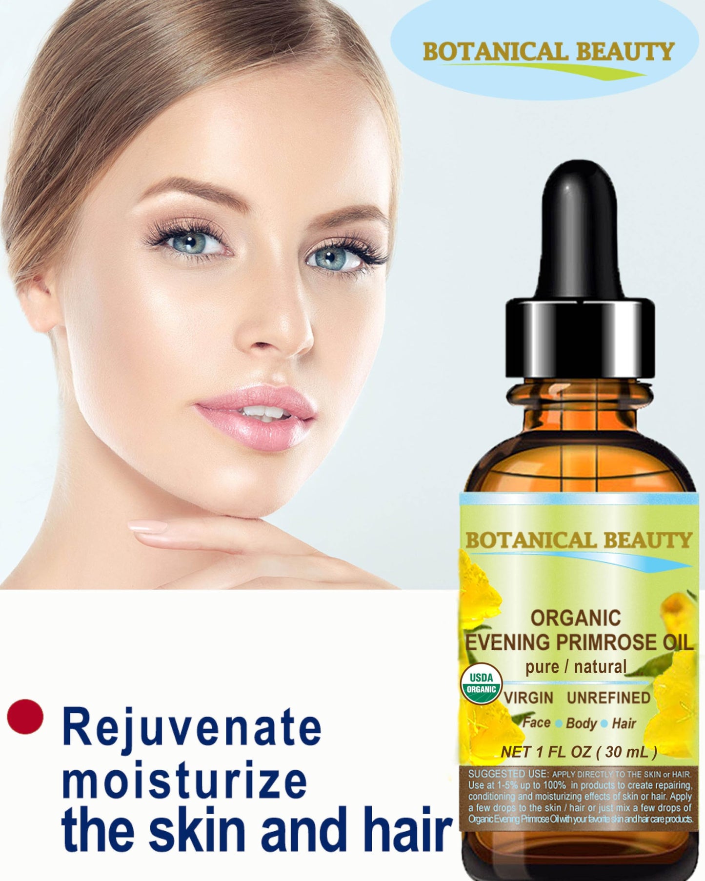 Botanical Beauty Organic EVENING PRIMROSE OIL 100% Pure Natural Undiluted Unrefined Virgin Cold Pressed Carrier Oil for face, skin, hair, nails (4 Fl Beauty & Personal Care Botanical Beauty
