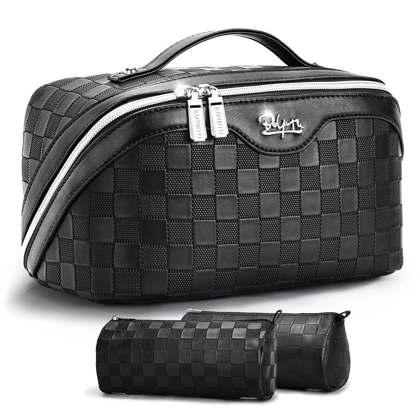 BOYATU Travel Makeup Bag Organizer Cosmetic Bag: 3 Pcs Set Make up Bags for Women with Handle - Waterproof Vegan Leather Toiletry Bags Travel Beauty and Personal Care BOYATU Default Title