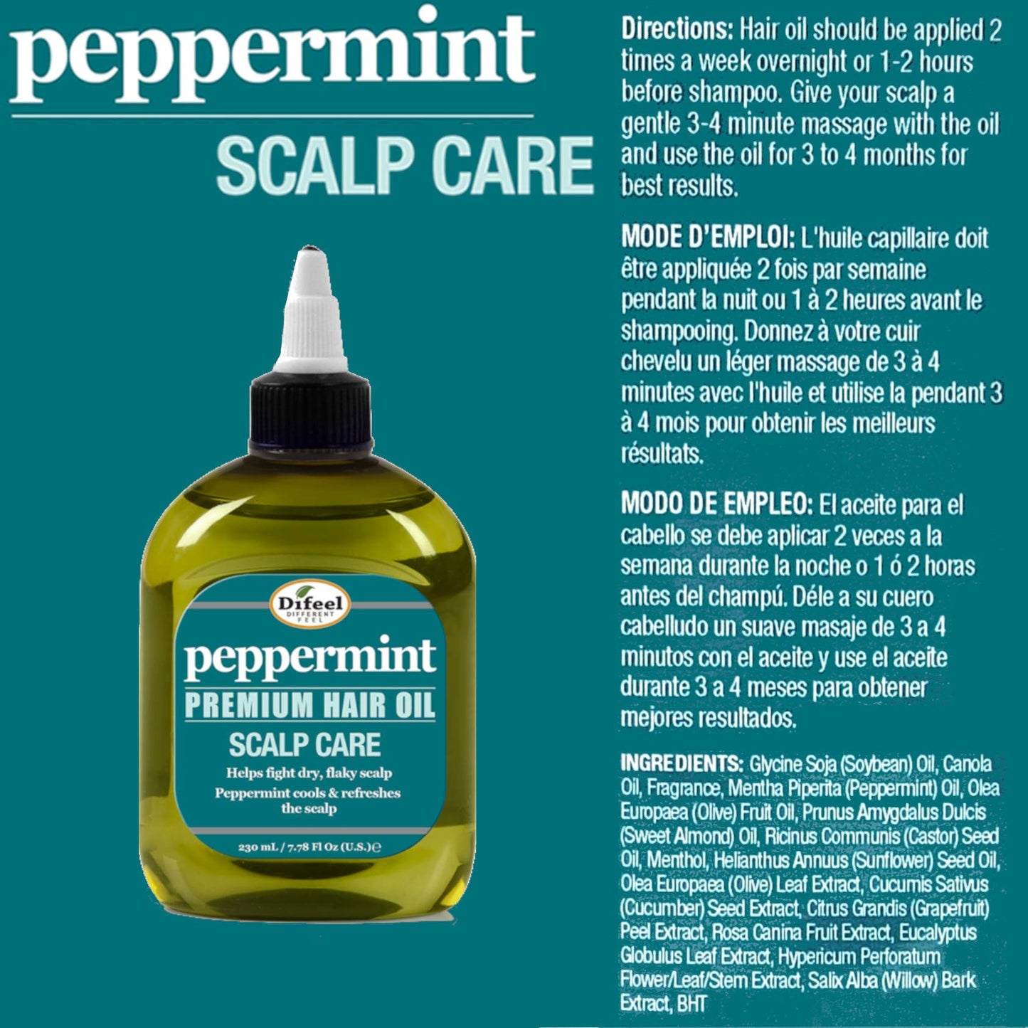 Difeel Peppermint Scalp Care 3-PC Hair Care Set - Includes Shampoo 12oz, Hair Mask 12oz, and Hair Oils 8oz Beauty & Personal Care Difeel
