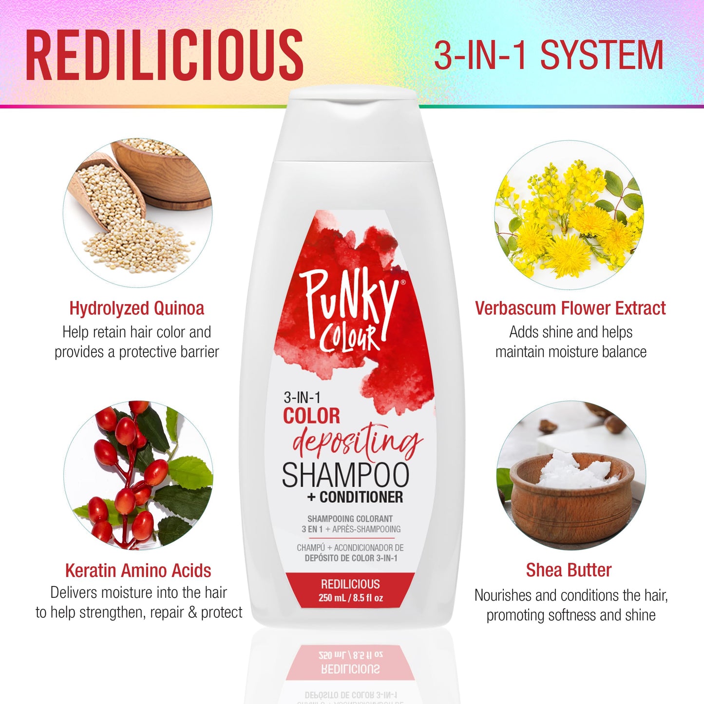 Punky Colour 3-in-1 Color Depositing Conditioner & Hair Cleanser - Redilicious, Semi Permanent Hair Color Conditioner, Cruelty-Free Hair-Dye, 8.5 fl Beauty & Personal Care Punky