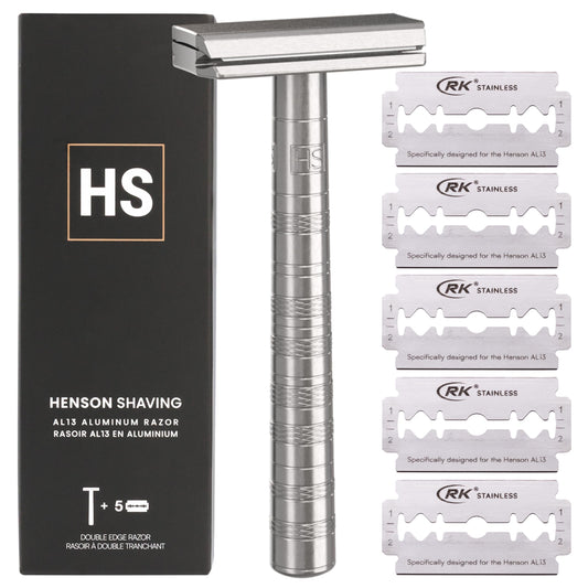 Henson Shaving Razor - Aluminum Double Edge Safety Razor with 5 Spare Blades - 30° Angled Precision With Superior Blade Rigidity- Reusable Single Beauty and Personal Care Henson Shaving