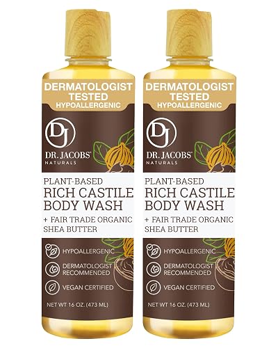 Dr. Jacobs Naturals Pure Castile Soap Liquid Body Wash, Shea Butter - Plant Based Soap Infused with Vitamin E and Aloe Vera to Moisturize Dry Beauty & Personal Care DR.JACOBS NATURALS