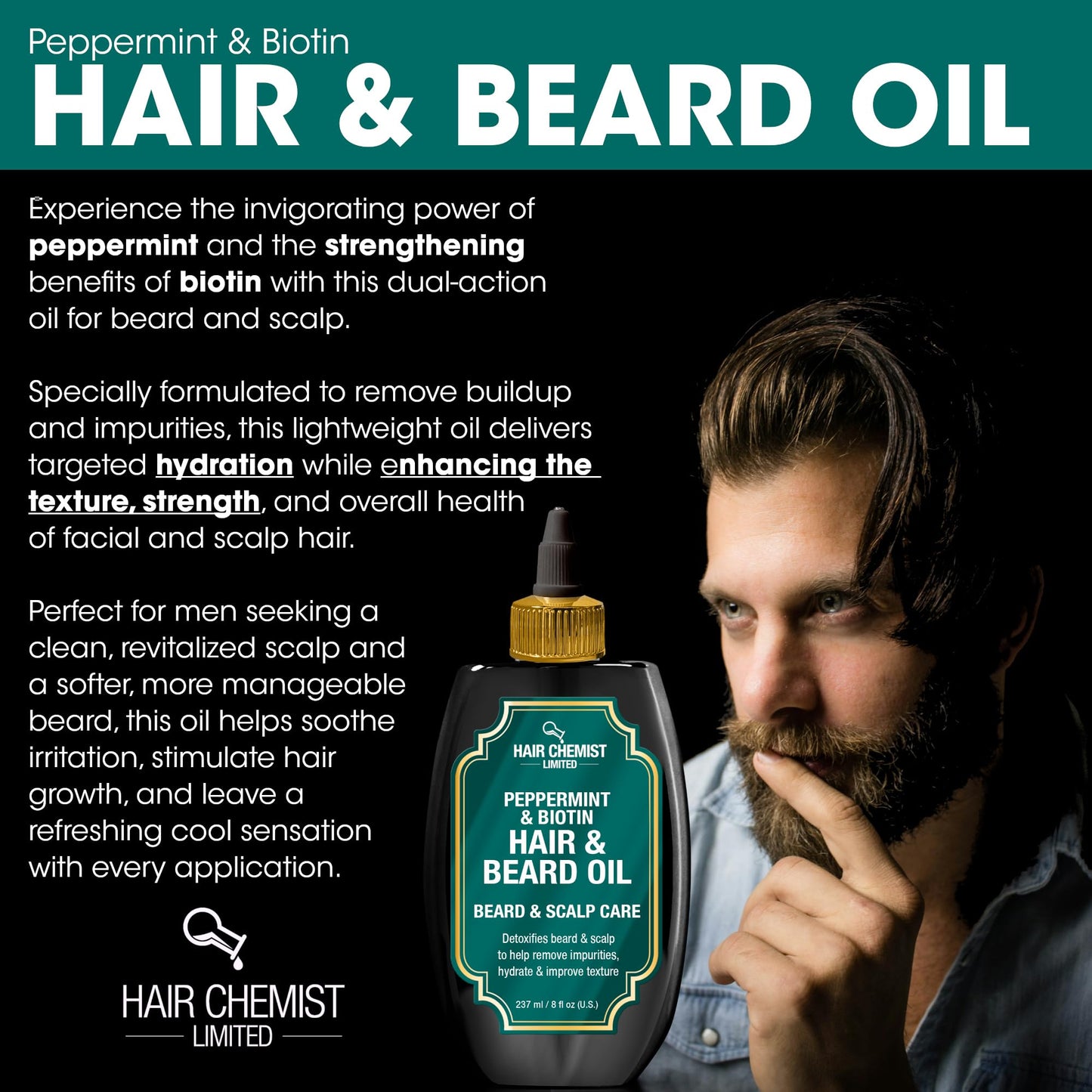 Hair Chemist Beard & Scalp Care Peppermint & Biotin Hair & Beard Oil 8 oz. Beauty & Personal Care Hair Chemist