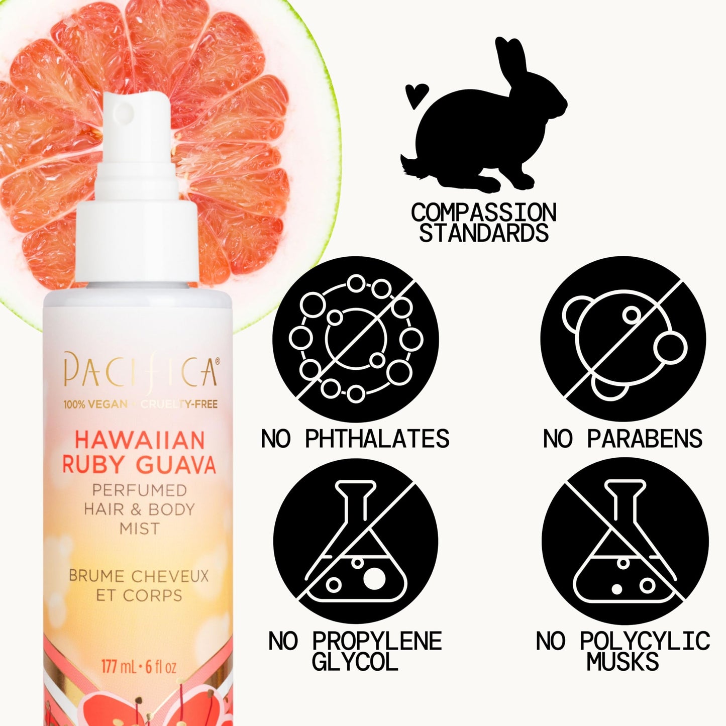 Pacifica Hawaiian Ruby Guava Hair Perfume & Body Fragrance Spray Mist - Body Mist Fragrance w/Grapefruit, Patchouli, Sugar Notes & Geranium Clean Beauty & Personal Care Pacifica