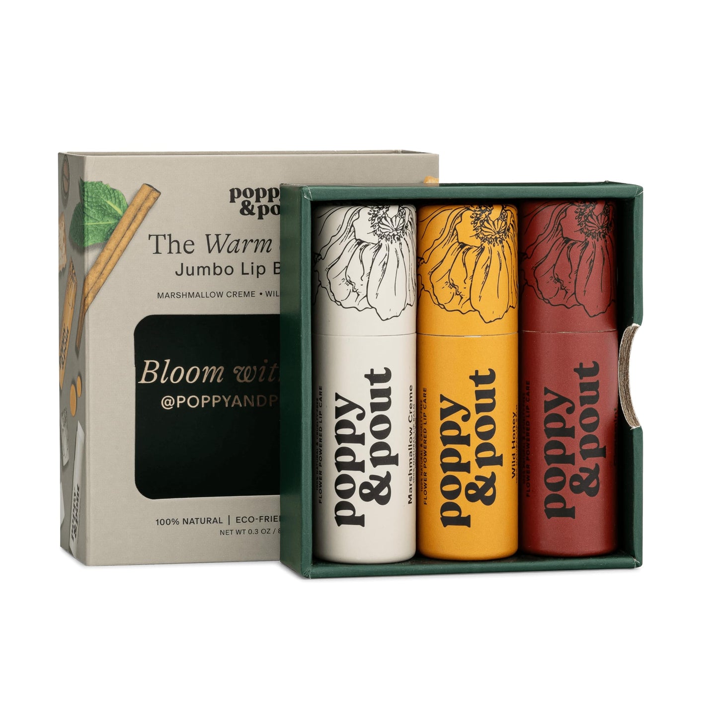 Jumbo Lip Balm Gift Set (3-Pack, Warm Flavors) - Poppy & Pout All Natural Lip Balms & Moisturizers - Hydrates with Beeswax, Vitamin E, Organic Coconut Beauty and Personal Care Poppy & Pout