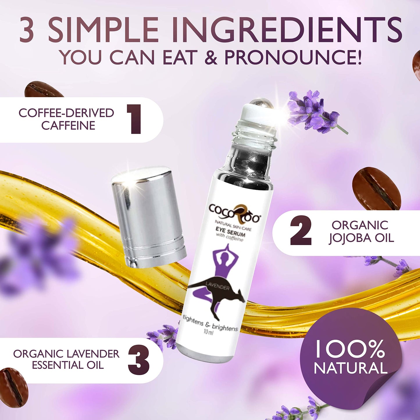 Caffeinated Eye Serum, Nutrient-Dense, 100% Pure, Natural & Vegan (Lavender) Beauty & Personal Care CocoRoo
