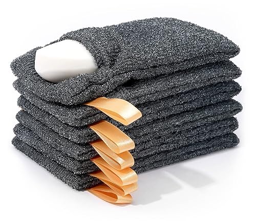 6-Pack Soap Pocket Exfoliating Soap Saver Pouch, Body Scrubber Rough Sponge Exfoliator for Bath or Shower, Gray Mesh Bar Soap Foam Lather Pouch Beauty & Personal Care Antimbee