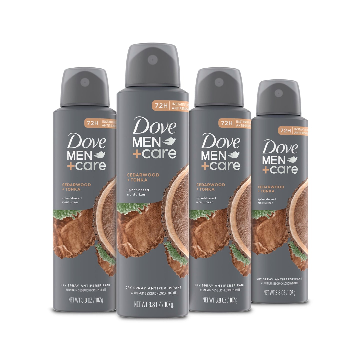 DOVE MEN + CARE Dry Spray Antiperspirant Cedarwood + Tonka 4 Count 72H Protection with a Plant-Based Moisturizer 3.8 oz Beauty and Personal Care DOVE MEN + CARE