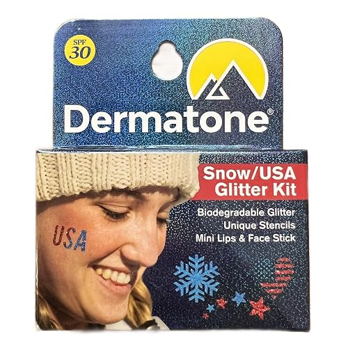 Lips & Face Glitter Kit - Snow/USA Stocking Stuffer - Biodegradbale Glitter - Includes 2 Glitter Colors + Stencil + Skin Balm to Apply - Perfect Beauty & Personal Care DERMATONE