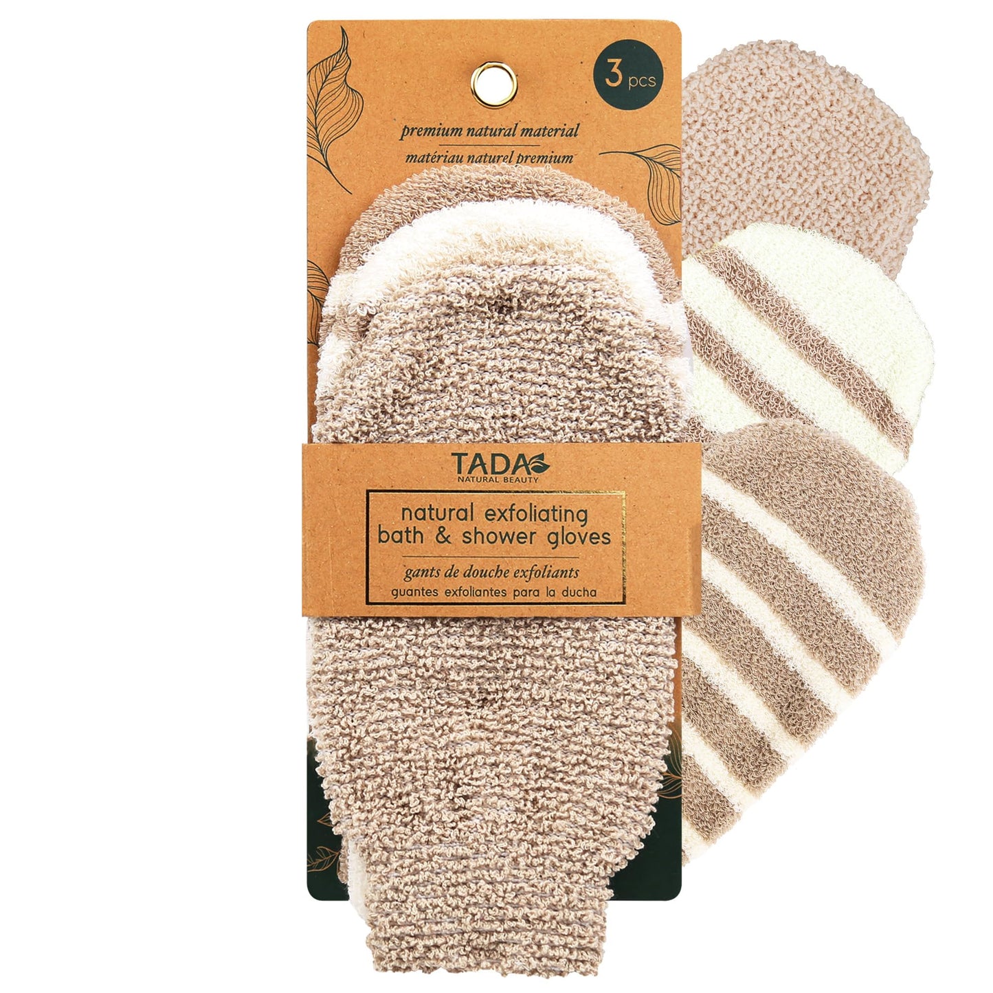 TADA BEAUTY Exfoliating Gloves Shower, Body Scrubber, Body Massage and Body Scrubs for Bath and Shower (3PK Brown Stripe) Beauty and Personal Care TADA BEAUTY