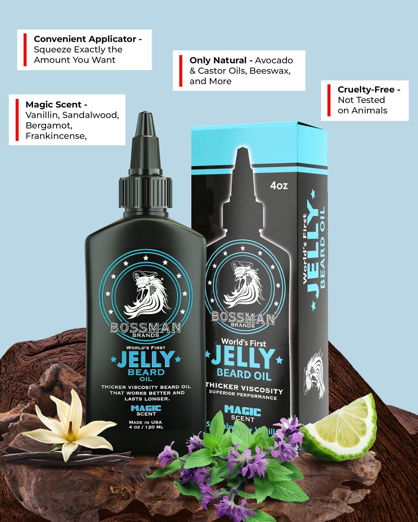 Bossman Jelly Beard Oil for Men (4 oz, Magic Scent) - Softens, Moisturizes & Conditions with Natural Ingredients Beauty & Personal Care Bossman