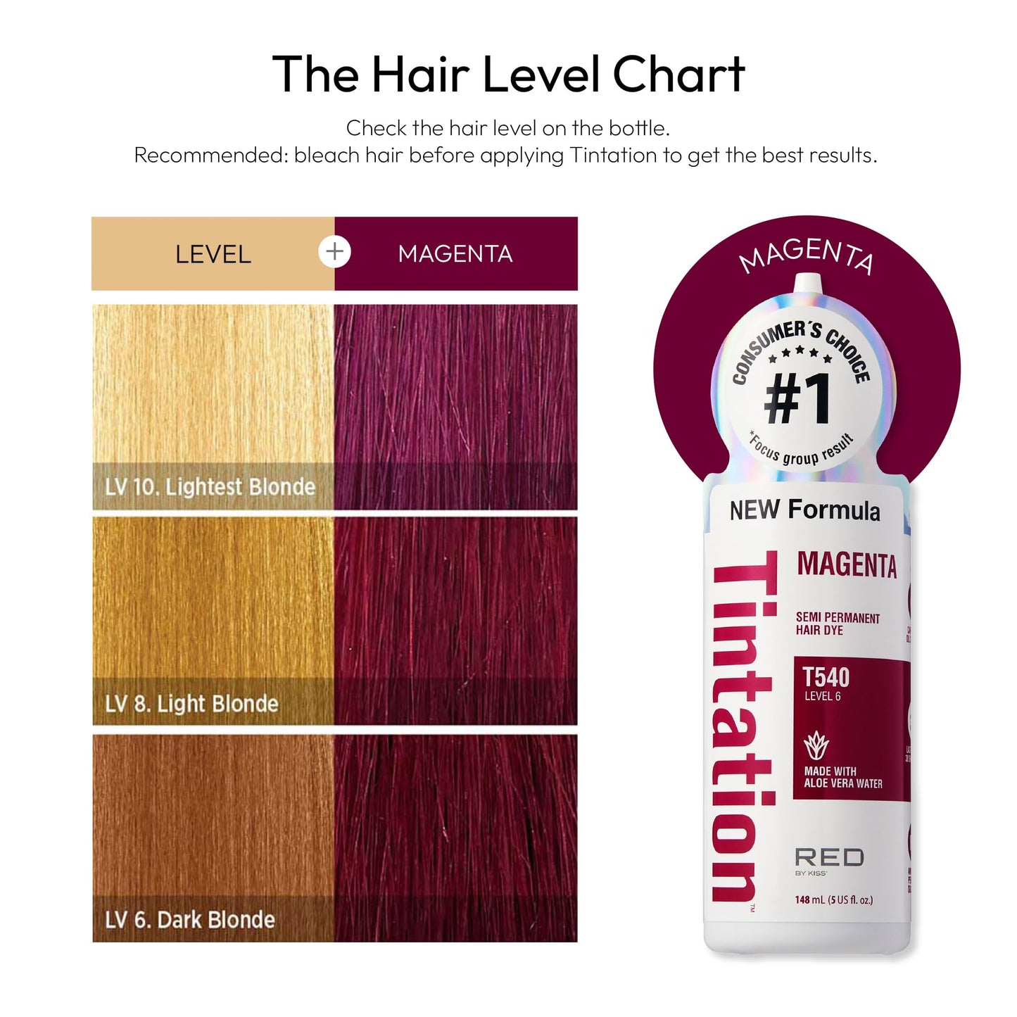Red by Kiss Tintation Semi-Permanent Hair Color, Aloe Vera Water Based, Argan Oil, Olive Oil, Collagen & Keratin, Long-Lasting Color Dye (Magenta, 5 Beauty & Personal Care Red By Kiss