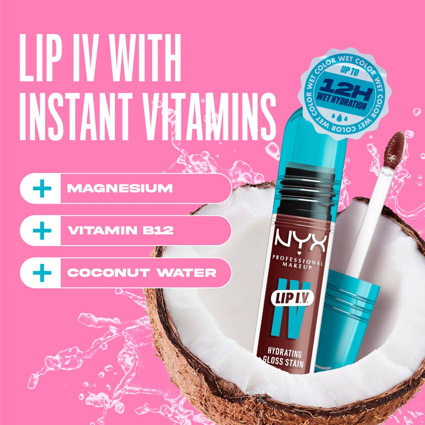 NYX PROFESSIONAL MAKEUP Lip IV Hydrating Glossy Lip Stain, Long-Lasting, Tinted, Vegan Formula with 12 HR Hydration - Mocha Me Wet (Brown) Beauty & Personal Care NYX PROFESSIONAL MAKEUP