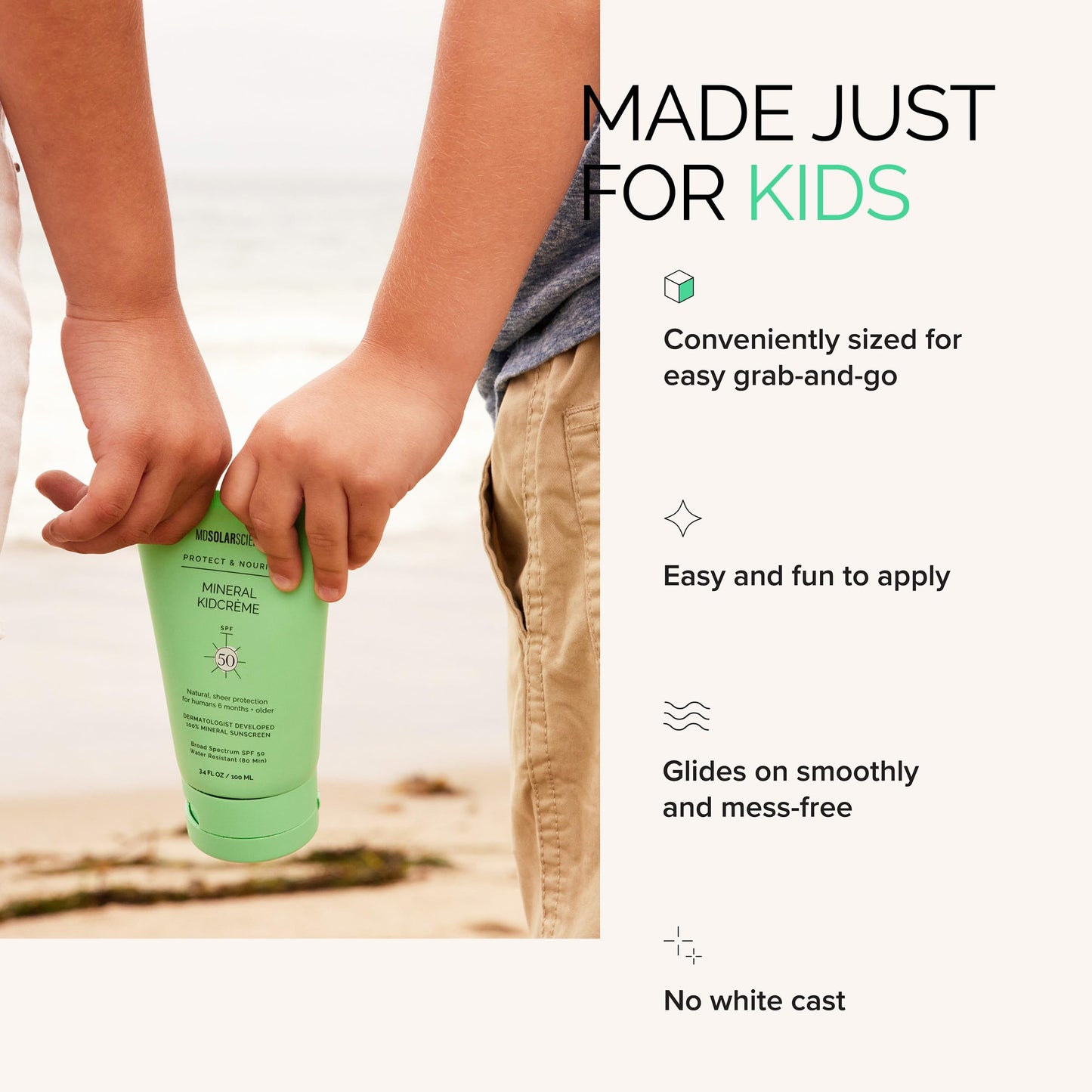 MDSolarSciences Mineral KidCrème SPF 50 | Gentle Kids Sunscreen | Zinc Oxide & Squalane Formula | Water-Resistant Fragrance-Free Protection | 3.4 Fl Beauty & Personal Care MDSolarSciences