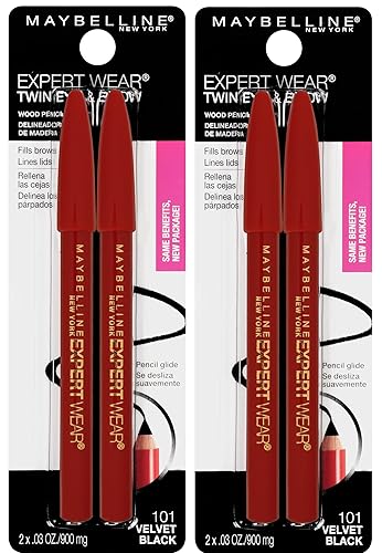 Maybelline New York Expert Wear Twin Brow & Eye Pencils Makeup, Velvet Black, 2 Count Twin (total 4 pencils ), 2 Count (Pack of 2) Beauty & Personal Care MAYBELLINE