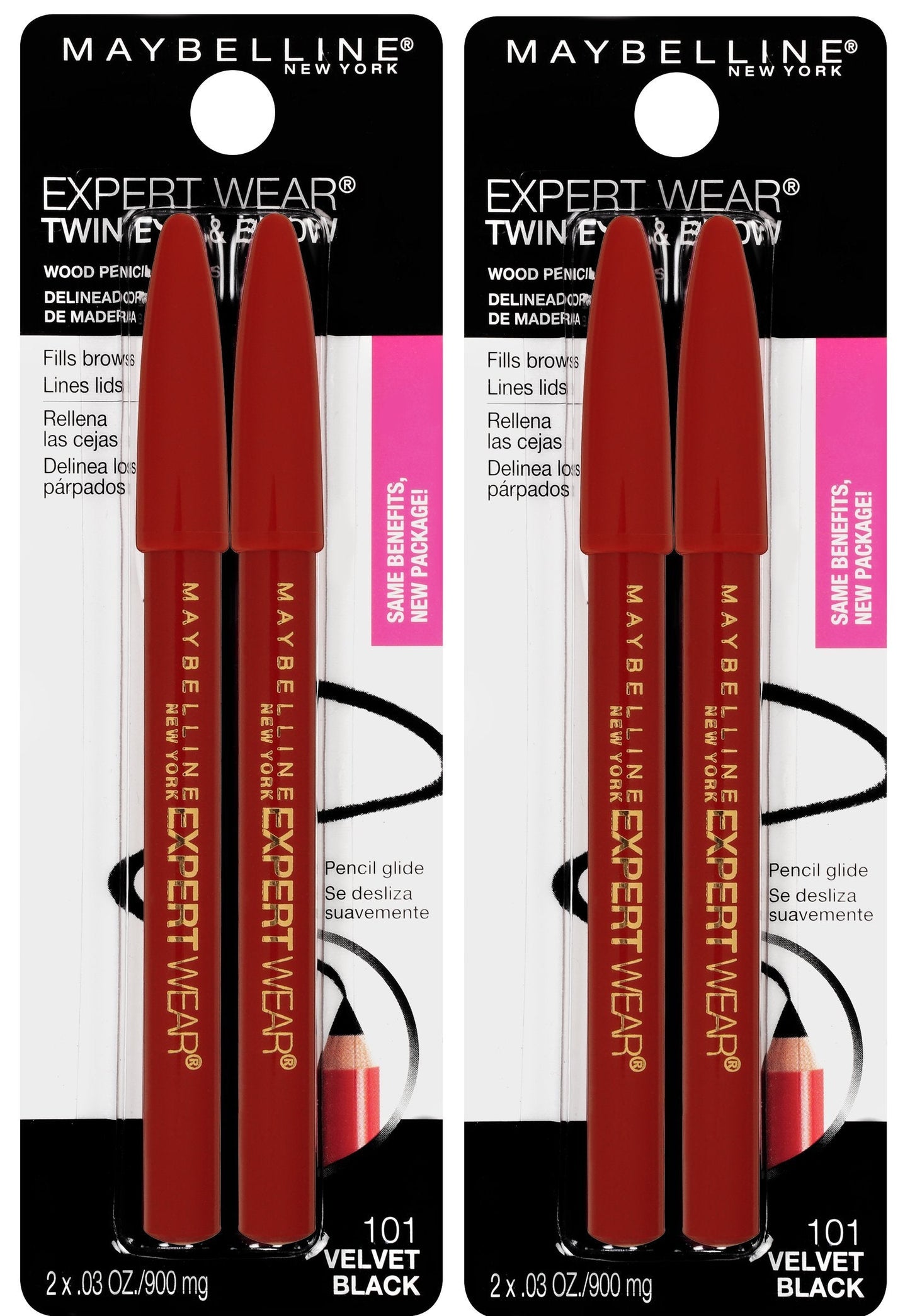 Maybelline New York Expert Wear Twin Brow & Eye Pencils Makeup, Velvet Black, 2 Count Twin (total 4 pencils ), 2 Count (Pack of 2) Beauty & Personal Care MAYBELLINE