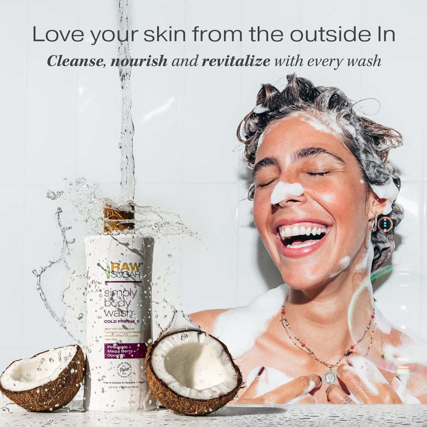 RAW SUGAR Simply Body Wash, (25 Fl Oz, Pack of 1) Bath Soap, Formulated without Sulfates & Parabens (Pineapple + Maqui Berry + Coconut) Beauty & Personal Care RAW SUGAR