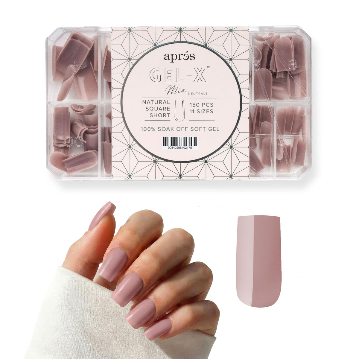 Apres Neutrals Gel-X Mia Box Of Press On Nails, 11 Sizes 00-9, Soft Gel Nail Tip Box (150pcs) (Natural Square Short, 150pcs)