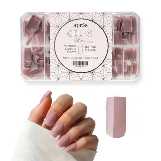 Apres Neutrals Gel-X Mia Box Of Press On Nails, 11 Sizes 00-9, Soft Gel Nail Tip Box (150pcs) (Natural Square Short, 150pcs)