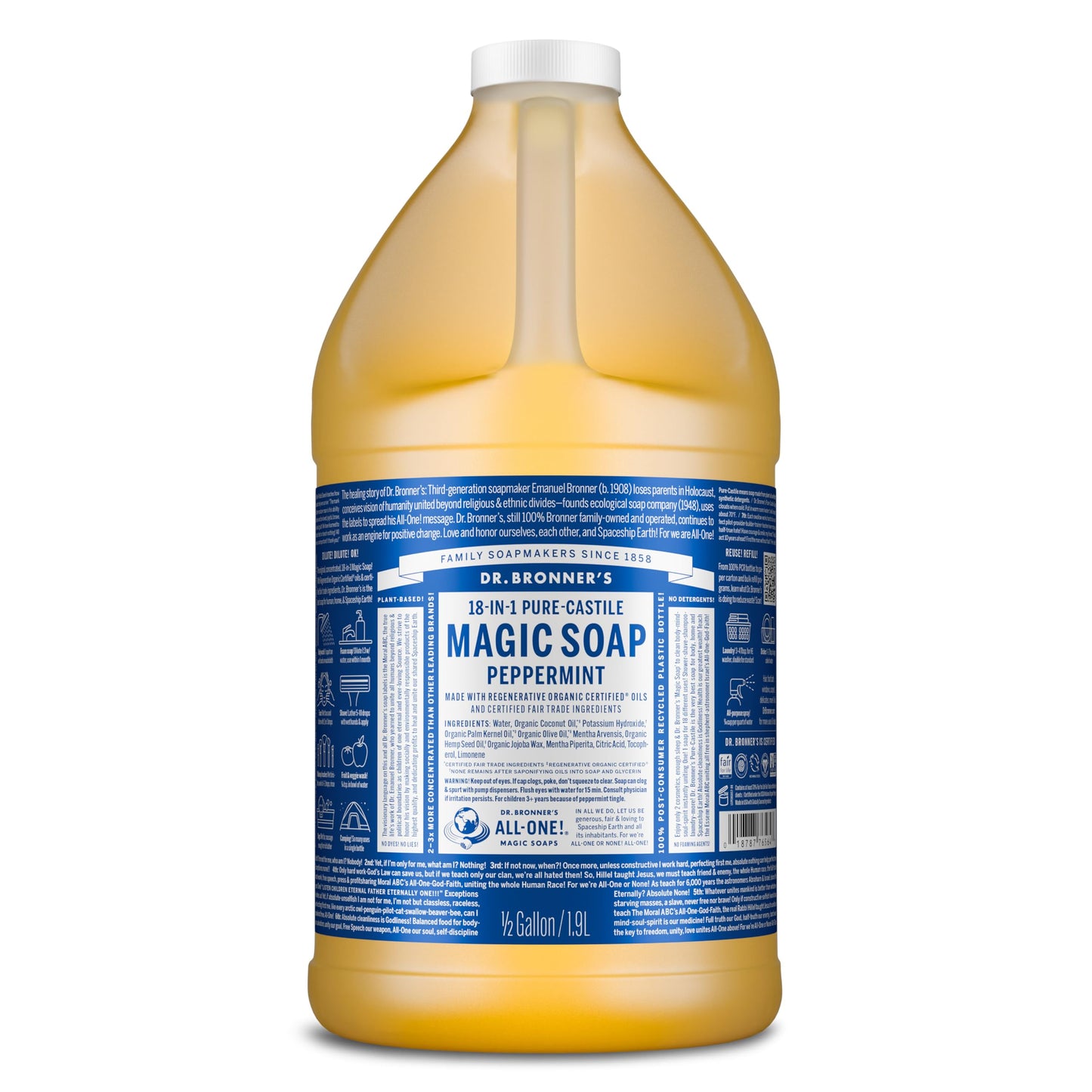 Dr. Bronner's- Pure-Castile Magic Liquid Soap (Peppermint 64,oz)- Made with Regenerative Organic Certified Oils- For Hand, Body, Face, Laundry, Pets Beauty & Personal Care Dr. Bronner's